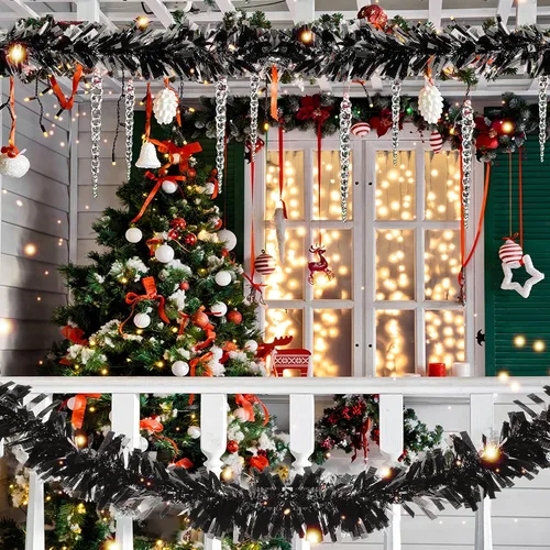 Vista 6 de Sosation Guirnalda de Oropel Navideño de 100 pies, Guirnalda Trenzada para Árbol de Navidad a Granel, Serpentina Metálica con Purpurina