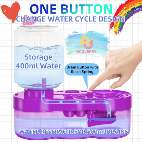 Vista 2 de Paint Brush Cleaner with Paint Tray, Upgraded 6-in-1 Painting Washer with Drain and Brush Holder, Water Circulation Painting Supplies for Acrylic