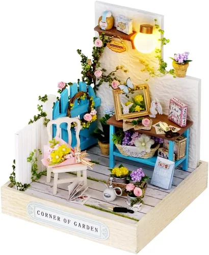 Vista 11 de TuKIIE Kit de casa de muñecas en miniatura con muebles, a escala 1:24, casa de muñecas de madera creativa para habitación mini, a prueba de polvo