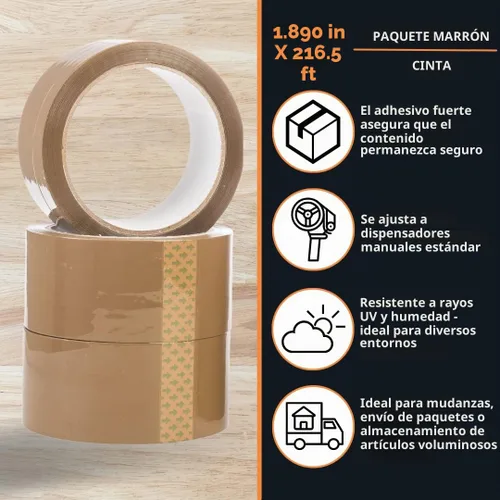Vista 4 de GTSE Cinta de embalaje marrón, 1.88 pulgadas x 72 yardas, 6 rollos, resistente
