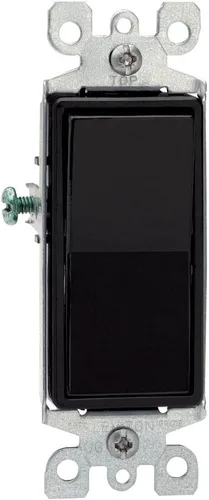 Vista 5 de Leviton 5601-2E - Interruptor silencioso de CA Decora Rocker, de polaridad única, 15 amperios, 120/277 voltios, grado residencial, con conexión a