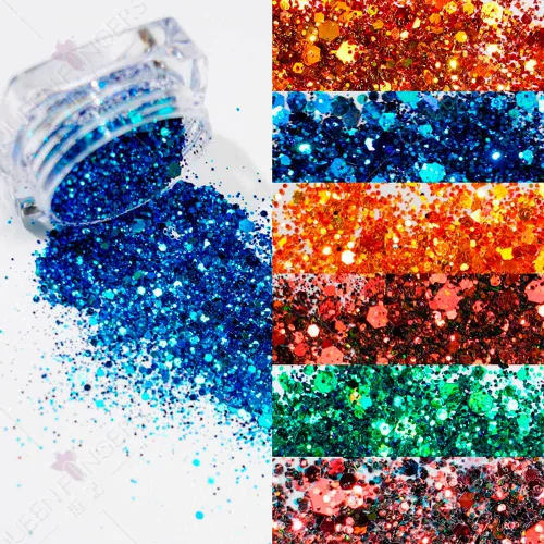 Vista 5 de 12 macetas holográficas para arte de uñas con lentejuelas láser 3D, camaleón grueso, para bricolaje, copos de purpurina brillante para mujeres