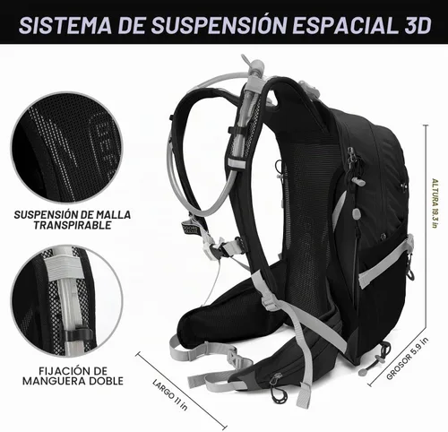 Vista 3 de IX INOXTO Mochila de hidratación de 20 L, mochila impermeable para senderismo, con bolsa de agua de hidratación de 2 litros y cubierta de lluvia