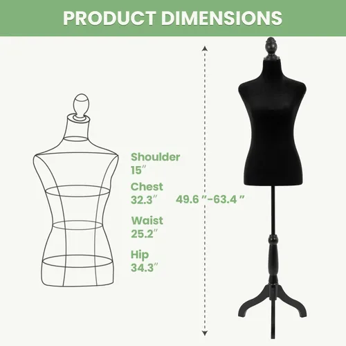 Vista 4 de Maniquí femenino, torso de maniquí, medio cuerpo, 49.6-63.4 pulgadas, modelo de vestido de costura, soporte de maniquí de exhibición