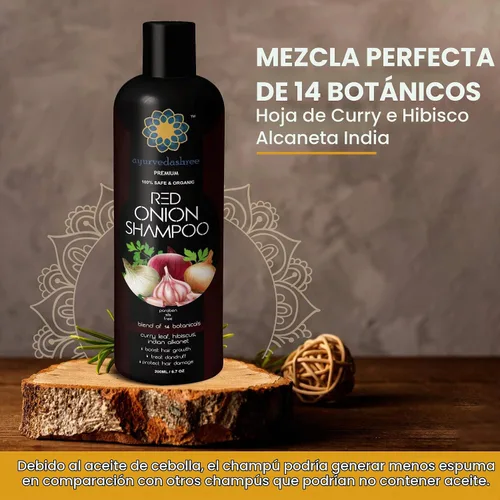 Vista 7 de AYURVEDASHREE Champú de cebolla roja para el crecimiento del cabello y control de caídas del cabello, con hoja de curry, hibisco, alanket indio
