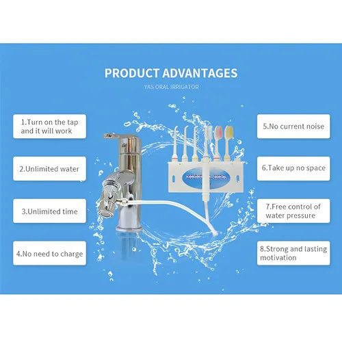 Vista 5 de Irrigador de agua para uso familiar, 3 puntas de chorro y 3 cepillos de dientes para grifo y ducha, irrigador oral de seguridad no eléctrica