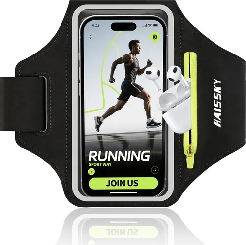 Vista 9 de Brazalete para correr para iPhone 15/14/13 Pro/Plus y Galaxy S20/S10, brazalete para teléfono celular de diseño 3D con bolsillo para auriculares