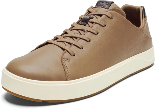 Vista 18 de OluKai Lae'ahi Li 'ILI - Tenis de vestir de cuero impermeables para hombre Blanco claro/blanco claro