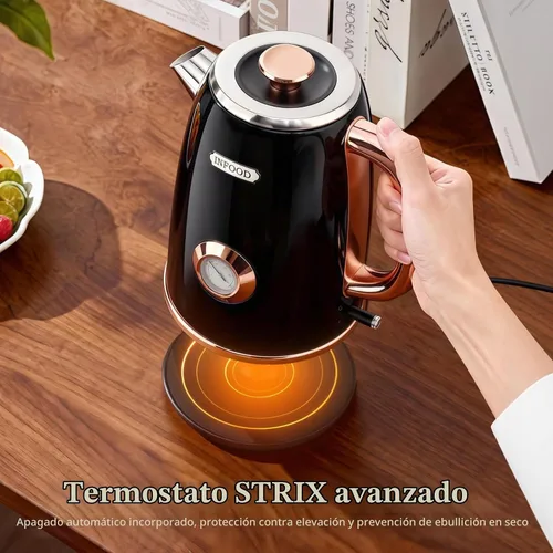 Vista 6 de INFOOD Hervidor eléctrico retro de 1.7 l/57 onzas con termómetro – Hervidor de té de agua caliente de acero inoxidable de 1500 W de ebullición