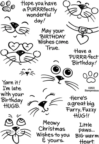 Vista 4 de Spellbinders STP-201 Stampendous Kitty Hugs Faces and Sentiments - Juego de sellos transparentes de The Stampendous Hugs Collection