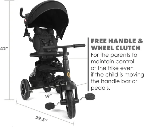 Vista 10 de QPlay Rito - Triciclo plegable de lujo premium para niños pequeños con puntos de contacto de cuero, cochecito de triciclo para niños pequeños