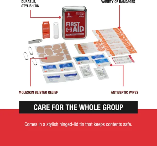Vista 4 de Adventure Medical Kits Primeros auxilios, 0.5 estaño, rojo (paquete de 2) Stylish Hinged-Lid Tin Includes Die-Cut Moleskin for Blisters Plus