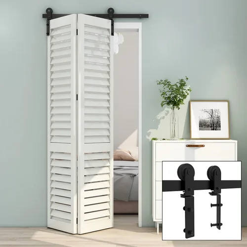 Vista 6 de TSMST Kit de herrajes para puerta corrediza de granero de 36 pulgadas para 2 puertas, juego de rieles de puerta de granero resistente y resistente