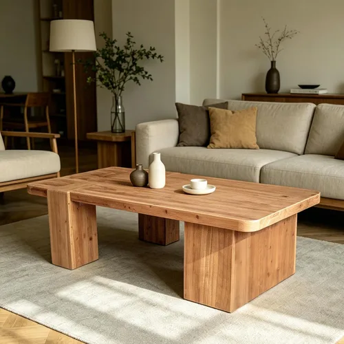 Vista 16 de SSLine Mesa de Centro de Madera Maciza de 47.6 Pulgadas Mesa de Centro Rectangular para Sala de Estar, Mesas de Centro de Cóctel Estilo Granja