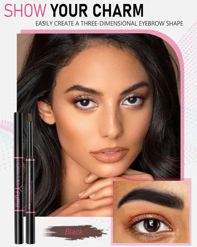 Vista 2 de Yfulfill Lápiz de Cejas Negro - Lápices de Cejas Impermeables para Mujeres Waterproof Eye Brow Pencil Black Color for Naturally Black Hair.