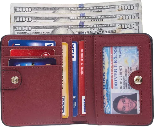 Vista 3 de Gostwo - Cartera compacta de piel genuina de lujo para mujer con bloqueo de RFID y ventana de identificación