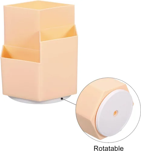 Vista 3 de PATIKIL Portalápices de plástico, 3 ranuras, rotación de 360 grados, cepillo de maquillaje, organizador de escritorio, taza para oficina y hogar
