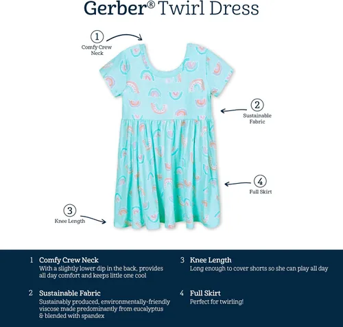Vista 6 de Gerber Vestido de manga corta suave para bebé niña de talla única, con viscosa hecho de eucalipto