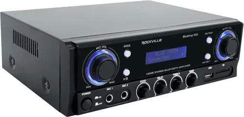 Vista 2 de Rockville BLUAMP 100 Amplificador estéreo Bluetooth para el hogar con entrada USB/micrófono RCA Output, 500W Peak / 120W RMS, 2-Channel, Karaoke