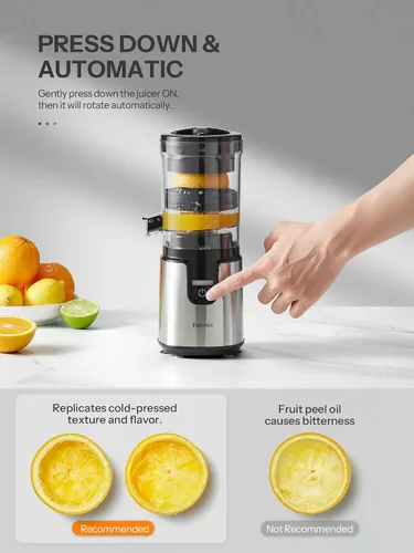 Vista 2 de Exprimidor eléctrico de cítricos, exprimidor de limón Reemix con cuerpo de acero inoxidable cepillado, operación totalmente automática con un solo