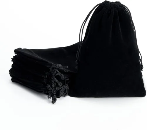 Vista 6 de Tendwarm 20 bolsas de terciopelo negro de tamaño mini de 3 x 3.9 pulgadas con cordón para joyas, bolsas de Navidad, regalos de boda