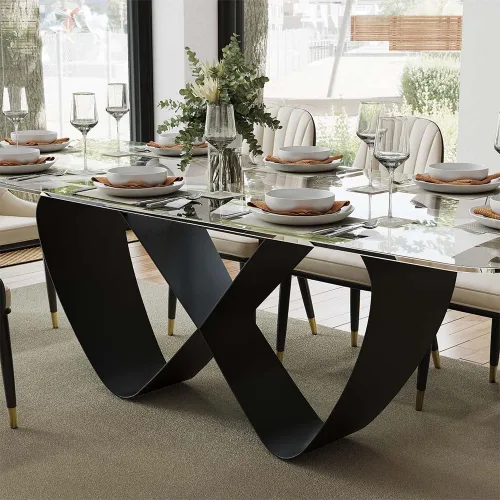 Vista 6 de POVISON Hobart - Mesa de comedor moderna de 71 pulgadas para 6, mesa de comedor negra de piedra sinterizada con pedestal de acero al carbono
