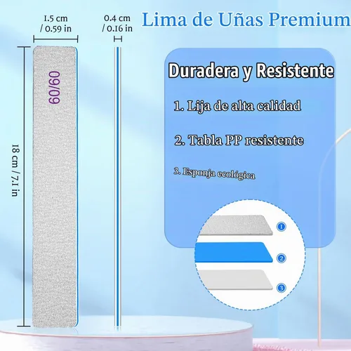 Vista 3 de Lima de uñas de grano 60/60 para uñas acrílicas, limas de uñas súper ásperas, tableros de esmeril para uñas artificiales, uñas postizas, lima