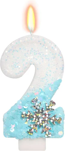 Vista 37 de Velas de cumpleaños con temática de nieve, suministros de fiesta de cumpleaños de invierno, decoración de pastel número 0 de 2.76 pulgadas (número 0)