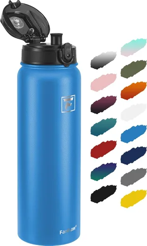 Vista 25 de Fanhaw Botella de agua térmica para llevar, apta lavavajillas, de 20 onzas, acero inoxidable, doble pared, reutilizable, a prueba de fugas y sudor