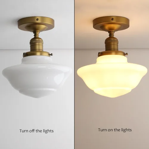 Vista 7 de Pathson Vintage Flush Mounted Ceiling Lighting with Milk White Glass Shade, Mid-Century Style Ceiling Light Fixture for Hallway Foyer Loft Living