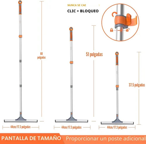 Vista 2 de Eazer Escoba de rasqueta para suelo: cepillo de limpieza de servicio pesado con poste de aluminio extensible de 50.3' y hoja de goma para cocina