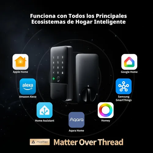 Vista 4 de Aqara UWB Smart Lock U400, Matter Over Thread, llave de Apple Home, cerrojo de entrada sin llave de huellas dactilares, teclado de pantalla táctil