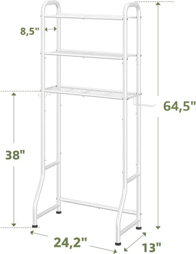 Vista 7 de Simple Trending Estante de almacenamiento sobre el inodoro, estante organizador de baño de metal de 3 niveles con soporte para papel y 3 ganchos