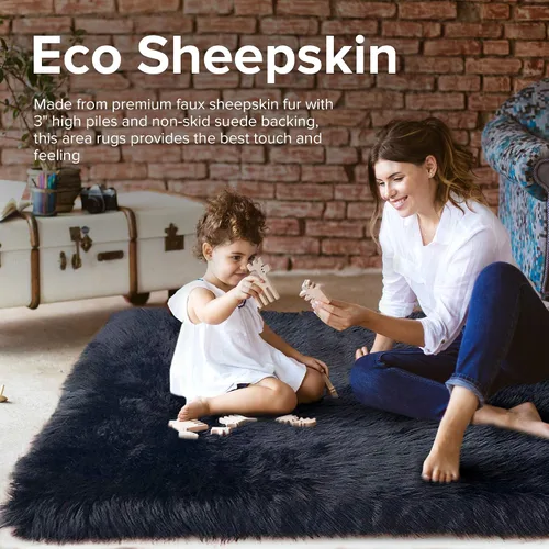 Vista 5 de LAMBZY Alfombra rectangular de piel de oveja sintética, súper suave, hipoalergénica, de felpa, lujosa alfombra de felpa sedosa para dormitorio, sala