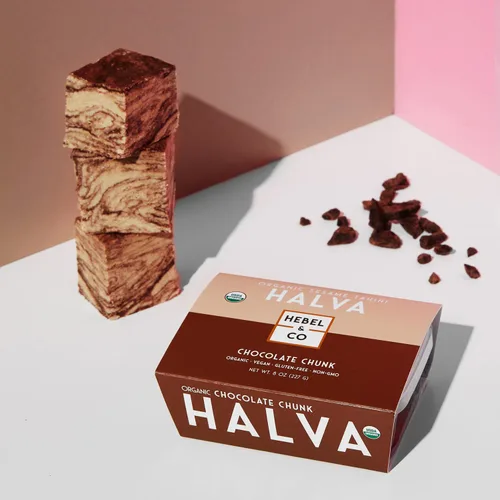 Vista 3 de HEBEL & CO Paquete de 3 trozos de chocolate Halva Certificado USDA orgánico, sin gluten, Kosher y vegano, 8 onzas cada uno