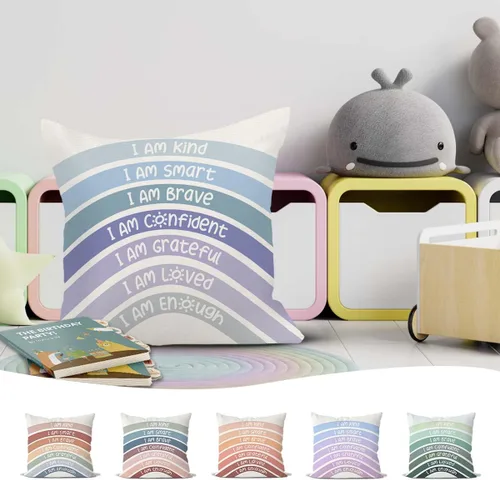 Vista 5 de QIYUHOY Fundas de almohada para decorar el salón de clases arcoíris, Funda de almohada para el centro de libros, Rincón tranquilo para jugar, Azul