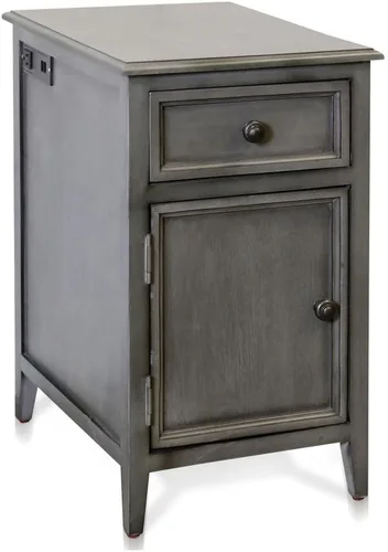 Vista 3 de Mesa auxiliar con puerto USB con cajón y gabinete en estilo moderno, 25 pulgadas de alto y 15 pulgadas de ancho, acabado vintage gris lavado