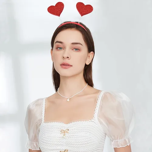 Vista 2 de 2 diademas de corazón para el día de San Valentín, diadema de amor, diadema de corazón rojo, bandas para el cabello para mujer, Navidad, cosplay