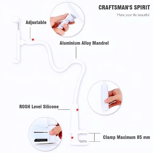 Vista 7 de Soporte de teléfono para tableta de cuello de cisne para cama. Soporte flexible ajustable para teléfono celular, soporte de abrazadera de clip