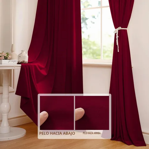 Vista 4 de StangH - Cortinas de terciopelo rojo para dormitorio, decoración navideña, 42 pulgadas de ancho x 84 pulgadas de largo, 2 paneles *Serie Otoño - Rojo