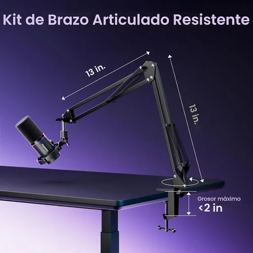 Vista 7 de MAONO PD200XS XLR/USB Kit de micrófono dinámico, micrófono para juegos RGB Negro