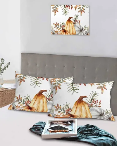 Vista 5 de Fundas de almohada de Acción de Gracias, tamaño Queen, 2 paquetes de fundas de almohada suaves para sofá, sofá de cuerpo largo, funda de cojín
