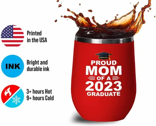 Vista 3 de Vaso de vino tinto de graduación 2023 de 12 onzas – orgullosa mamá de graduada 2023 – Felicitaciones para estudiantes de secundaria universitaria
