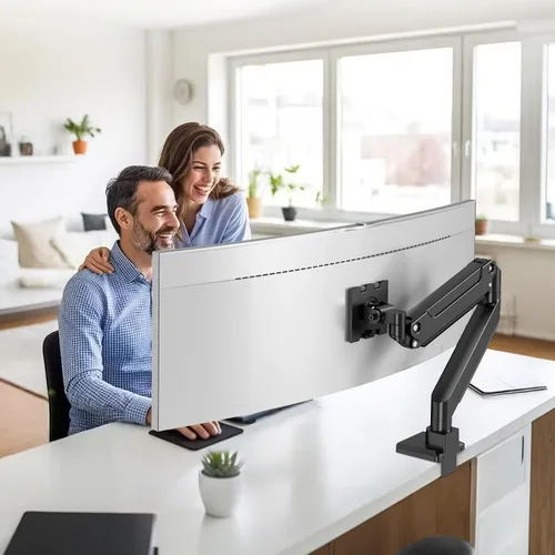 Vista 5 de PUTORSEN Brazo de monitor ultraancho de 17-49 pulgadas, hasta 44.1 lbs, brazo de monitor resistente, soporte de monitor de aluminio premium
