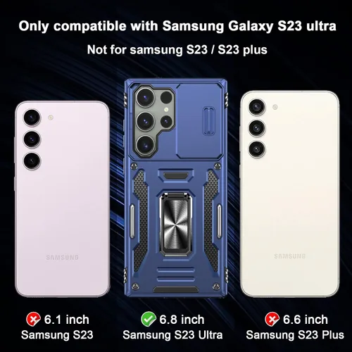 Vista 2 de Saiboro Funda para Galaxy S23 Ultra con funda para cámara y soporte, funda protectora resistente de 2 capas incorporada con soporte magnético