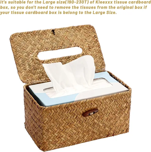 Vista 5 de Sumnacon Funda de Caja de Paños Grande Rectangular Caja de Paños de Seagrass Soporte de Caja de Paños Tejido Soporte de Paños Decorativo Funda