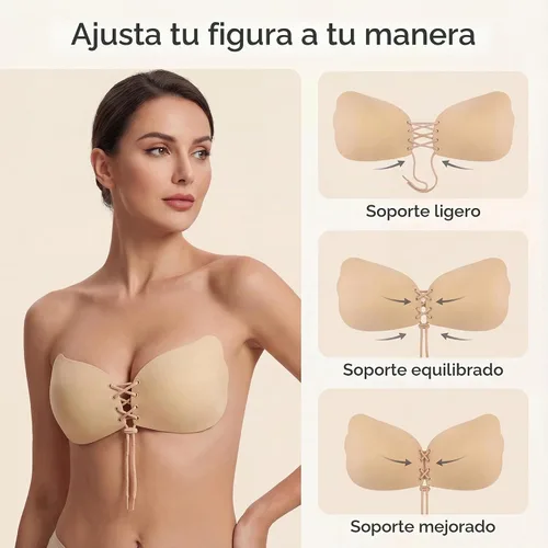 Vista 3 de Strapless Sticky Bra Strapless Backess Bra Push up Bra for Women 2 Pairs Black and Nude