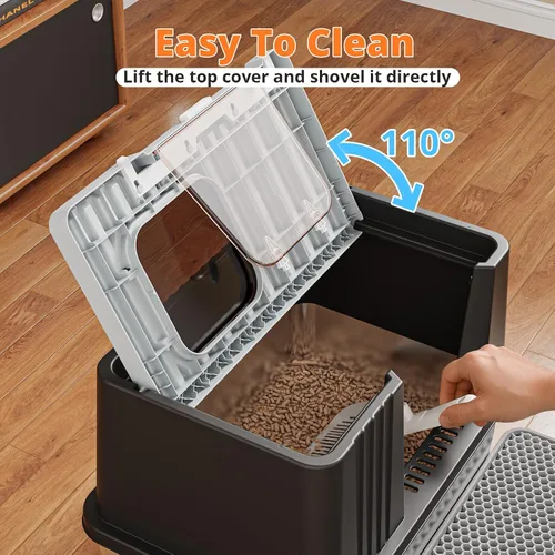 Vista 2 de Oneluck XXL - Caja de arena para gatos de acero inoxidable con tapa Negro