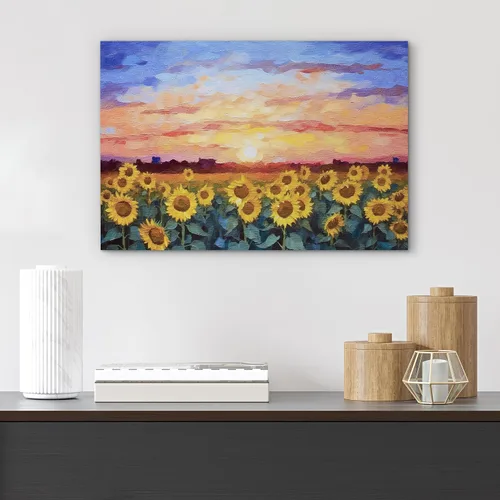 Vista 4 de SIGNFORD Lienzo impreso para pared, puesta de sol, campo de girasol, naturaleza, desierto, paisaje decorativo, relajante, tranquilo, para sala