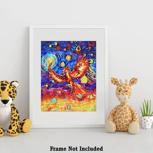 Vista 4 de Bestbuddy Pet 8X10 sin marco noche estrellada inspirada Phoenix Bird Inmortal Firebird Animales Amante Familia Paz Amor Pintura al óleo Impresión